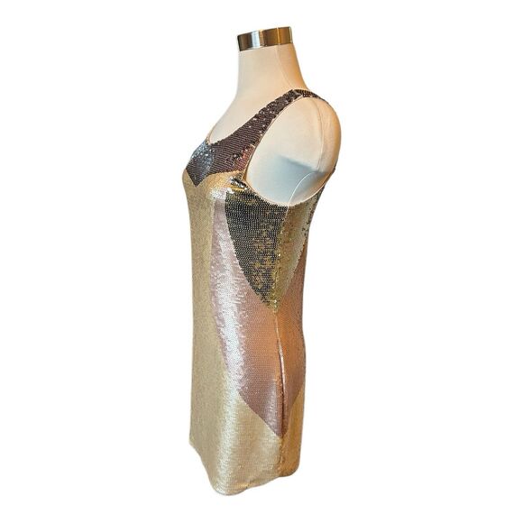 P24 Sheri Bodell Colorblock Sequin Sheath Stretch Browns Bronze Lined Sz M - Picture 2 of 6